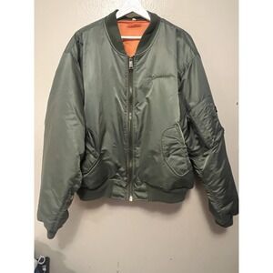 Rothco Boeing Co Green Nylon Bomber Flight Flyer Jacket Olive Orange Mens Sz XL